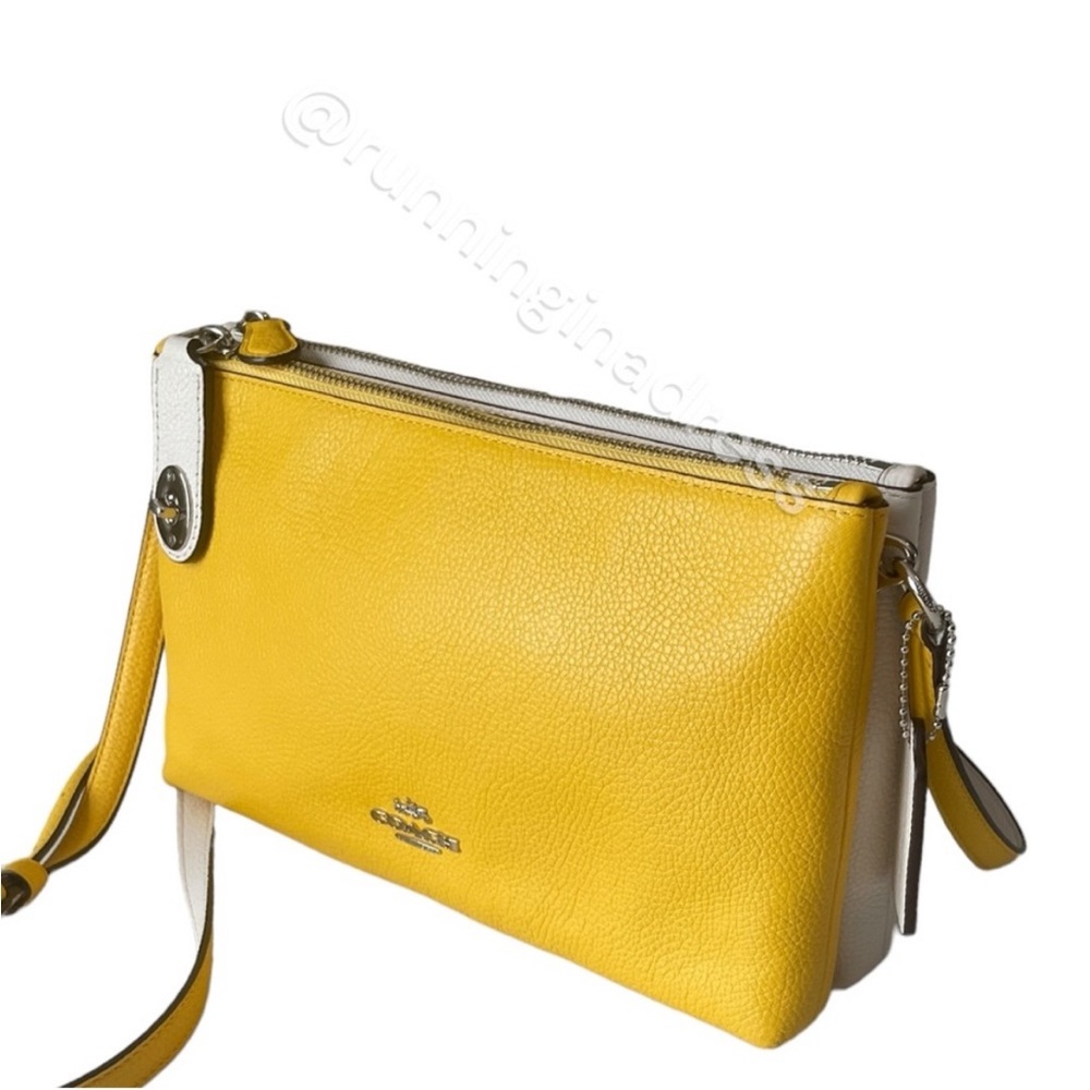 Coach Crosby Crossbody Bag in Canary Yellow & Beige Pebble Leather